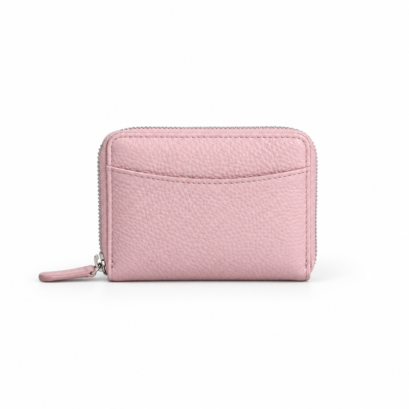 Pink Pebbled Leather Zip-Around Compact Wallet-4