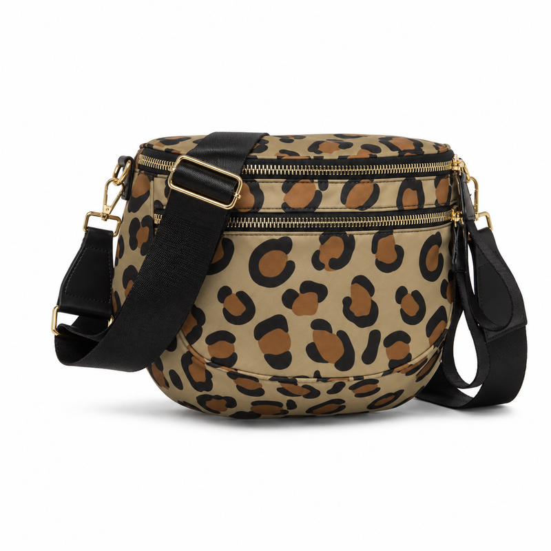 Khaki Leopard Print Sling Crossbody Bag-1