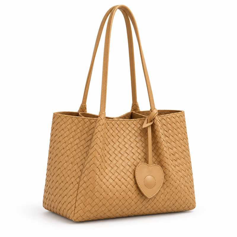 Elegant Tan Woven Shoulder Tote Bag-1
