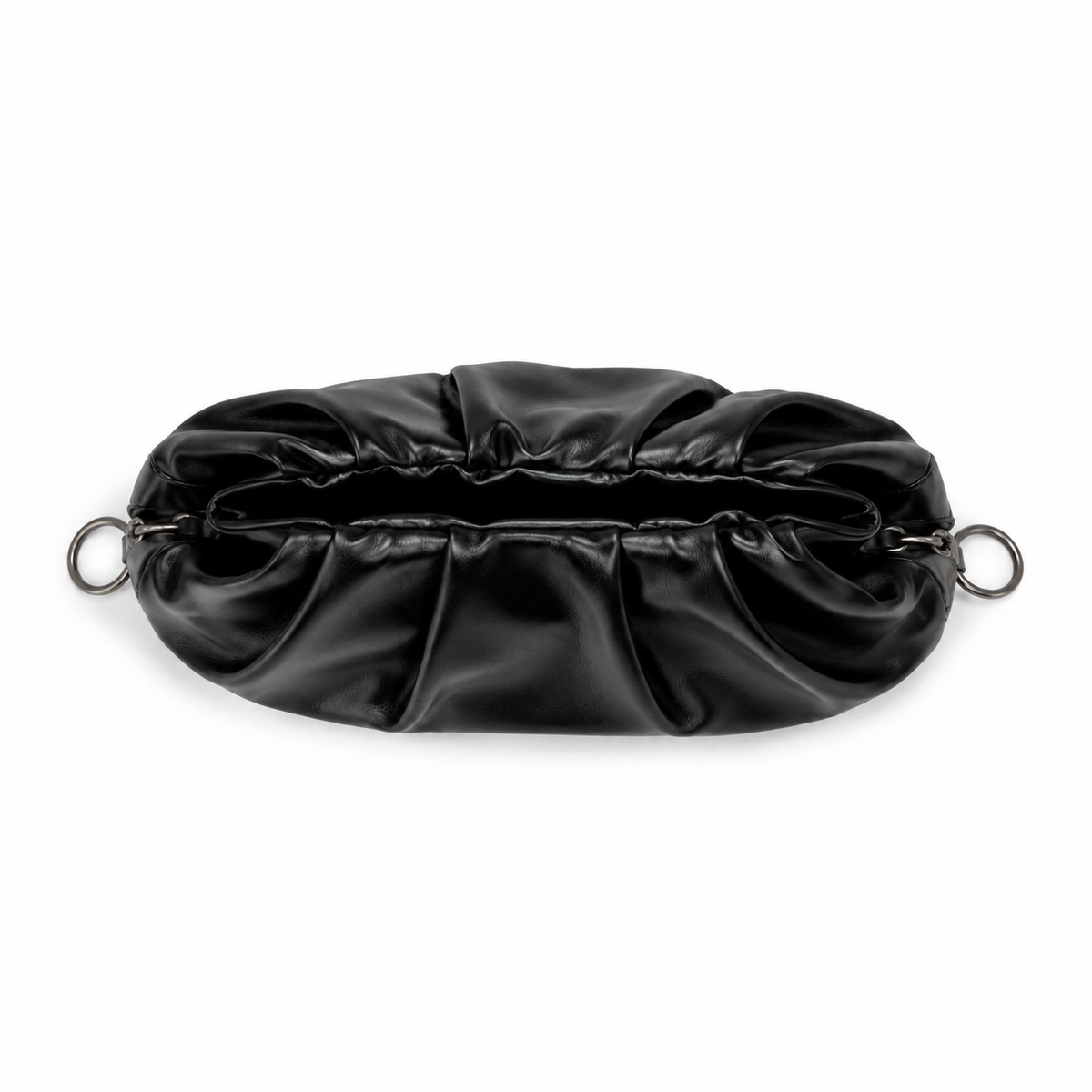 Black Ruched Leather-Style Clutch Bag-3