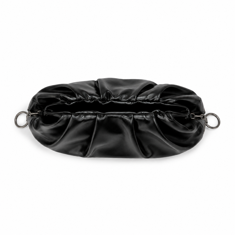 Black Ruched Leather-Style Clutch Bag-3