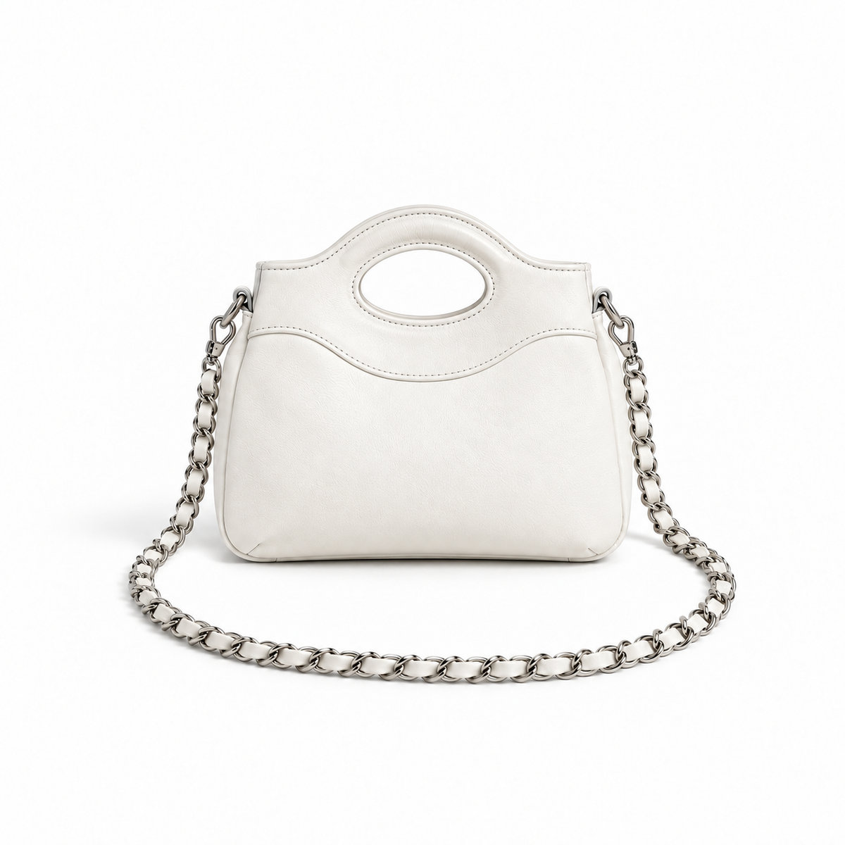 White Chain Handle Structured Handbag-2