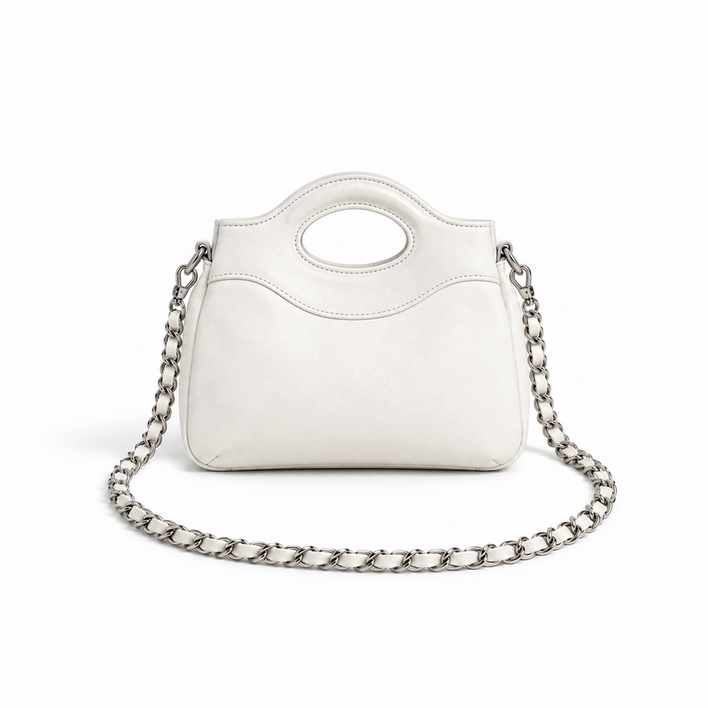 White Chain Handle Structured Handbag-2