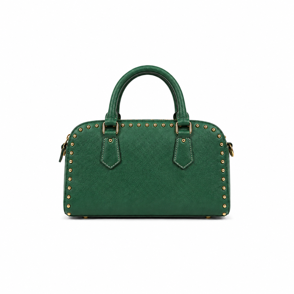 Green Studded Structured Satchel Handbag-3