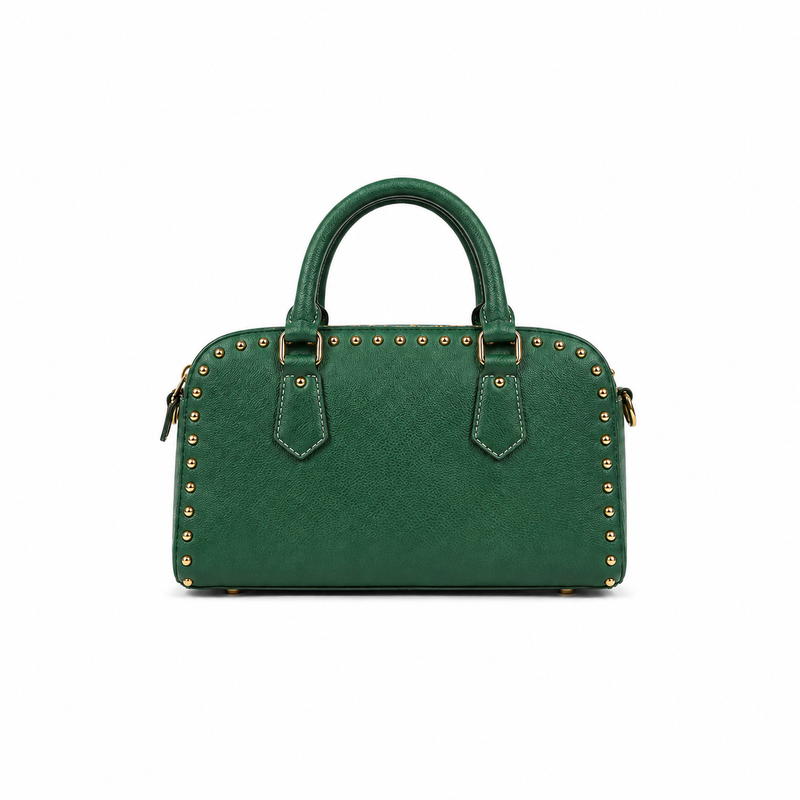Green Studded Structured Satchel Handbag-3