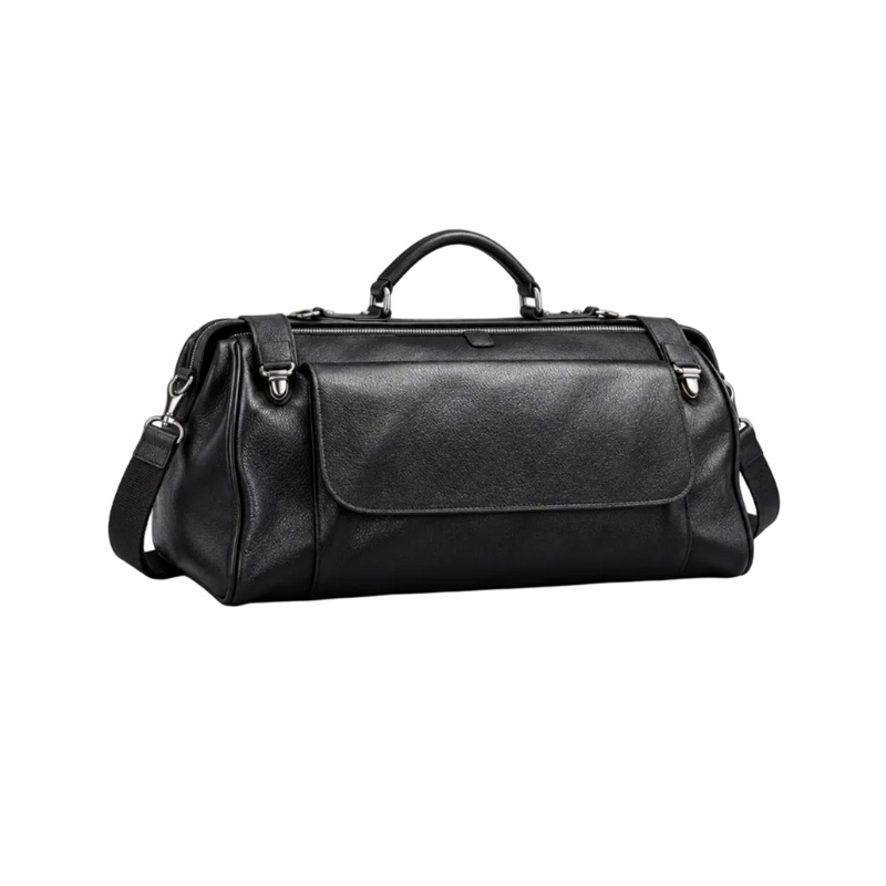 Classic Black Leather Travel Duffel Bag-1