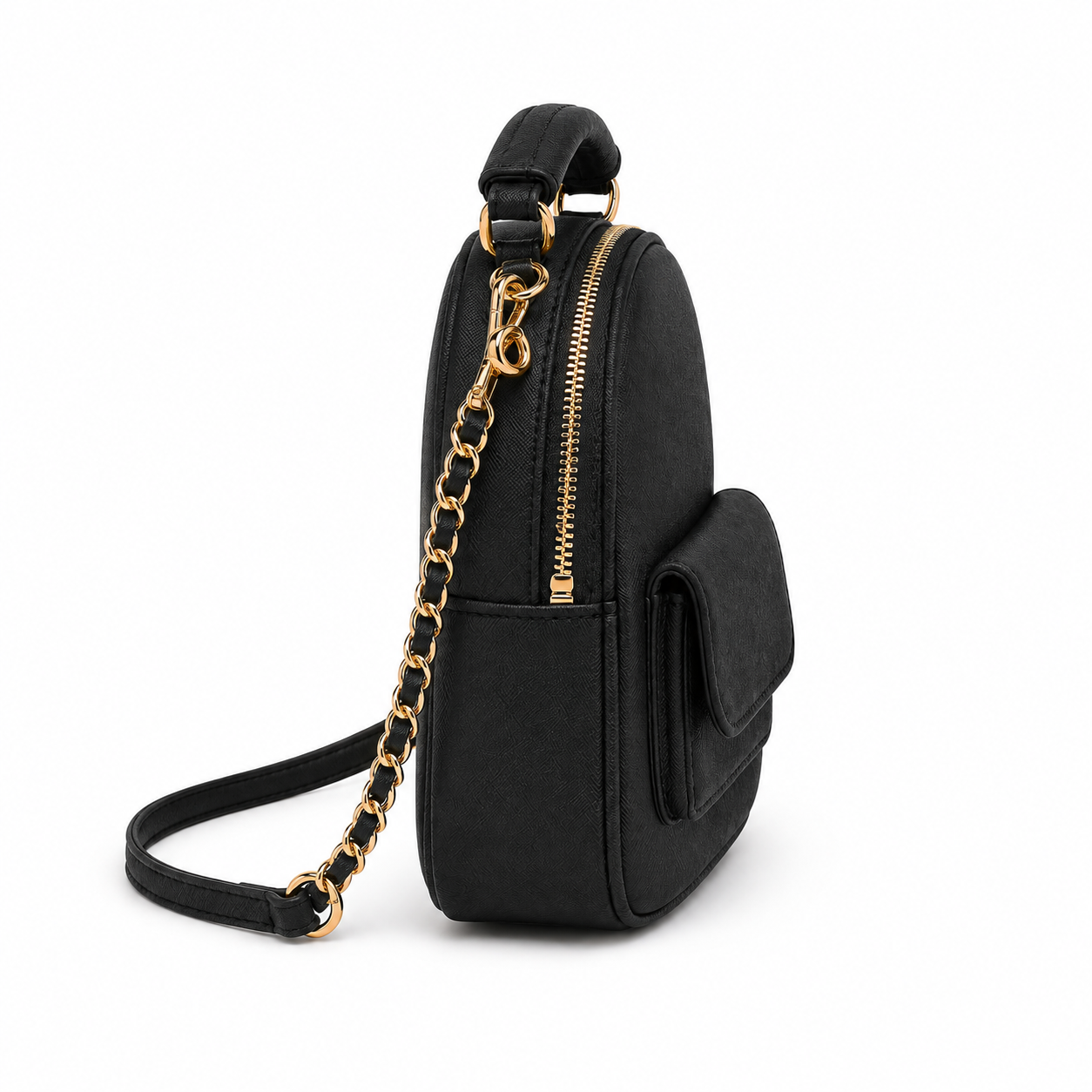 Women’s Black Mini Backpack Handbag with Gold Chain Strap-2