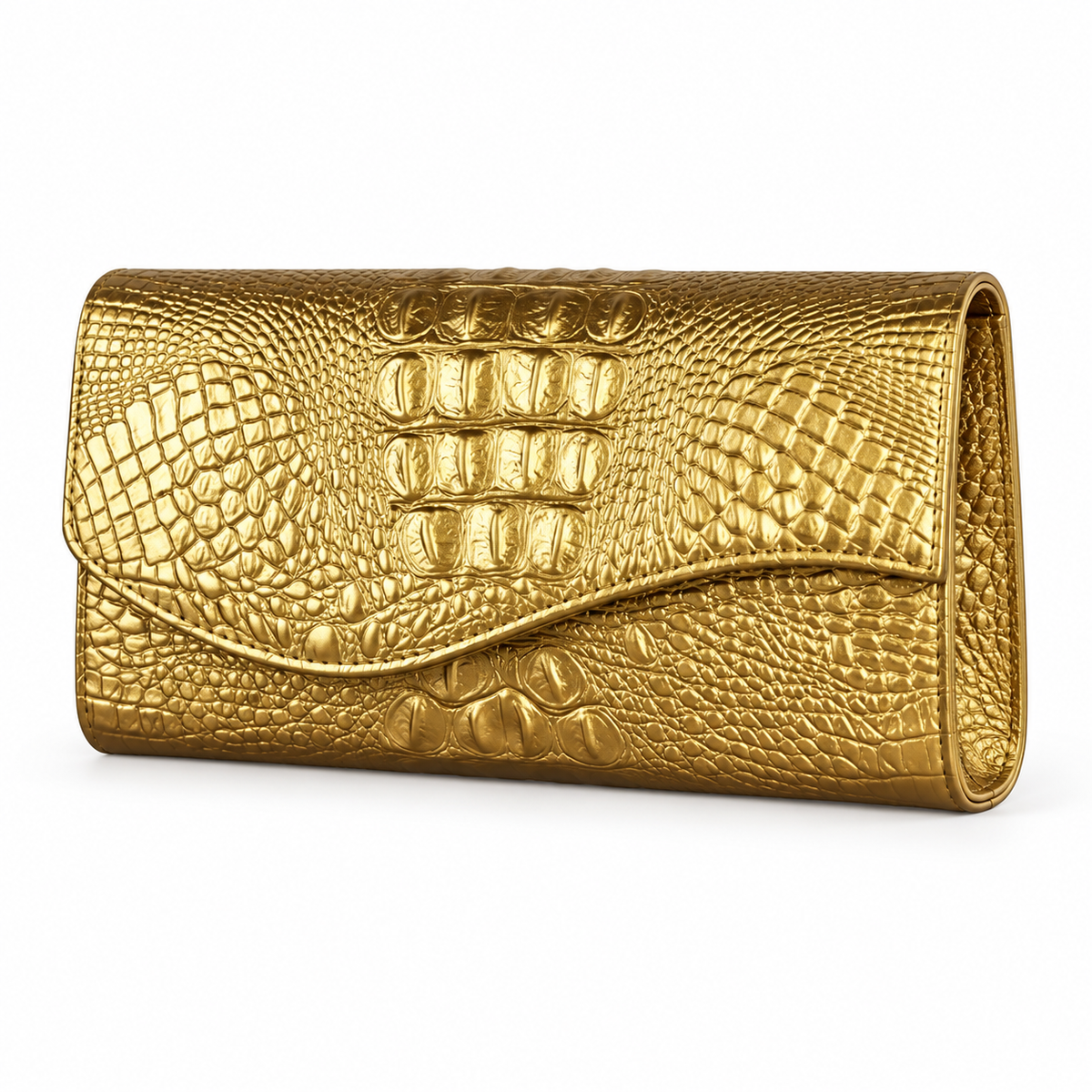 Metallic Gold Crocodile Embossed Evening Clutch-4