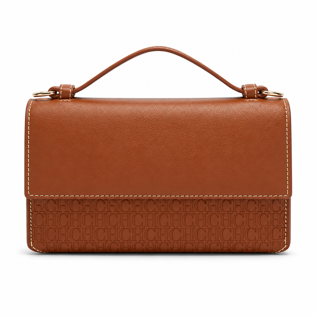 Cognac Brown Embossed Leather Evening Clutch-2