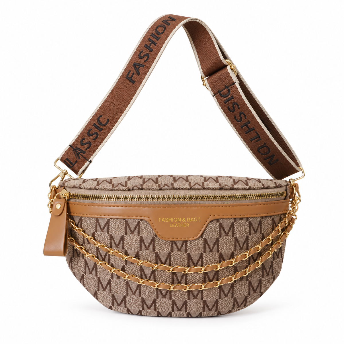 Brown Monogram Crossbody Bag With Chains-1