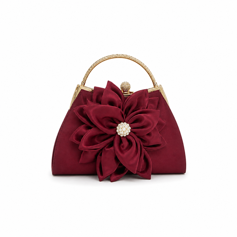 Burgundy Floral Clutch with Pearl Embellishment-1