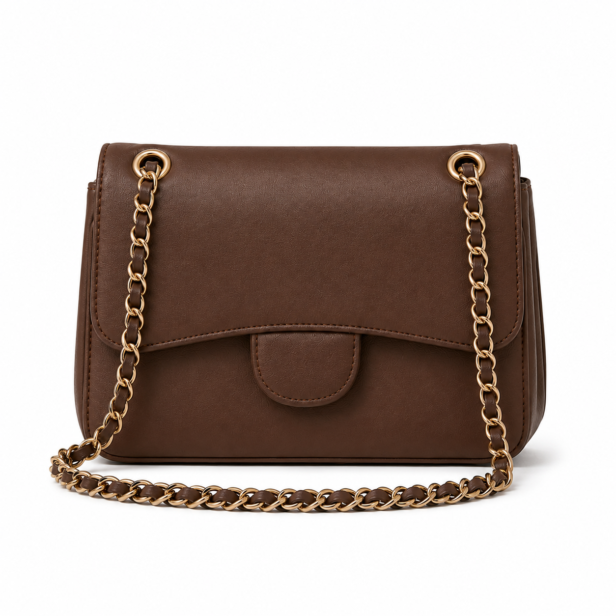 Chocolate Brown Chain Strap Flap Shoulder Bag-1