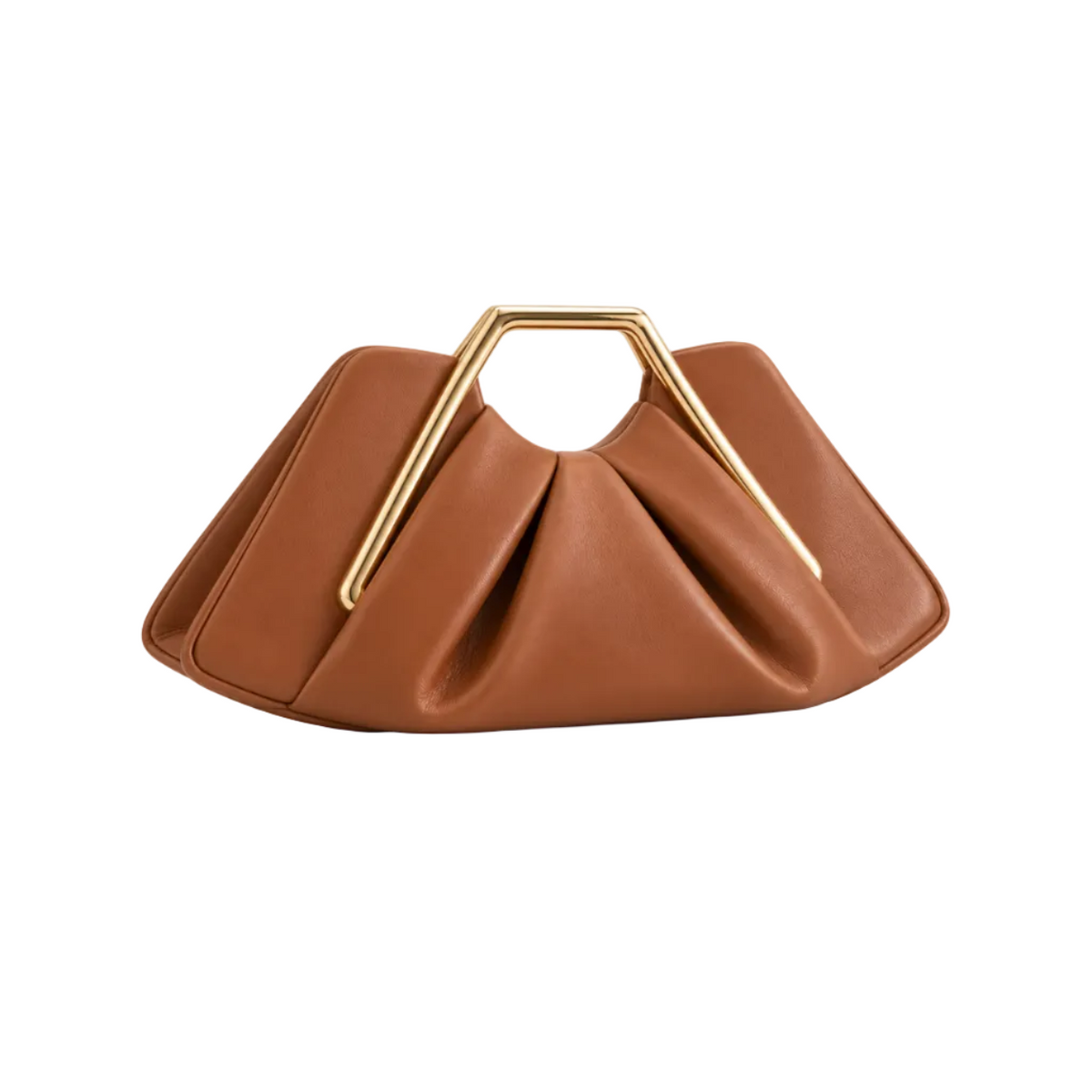 Caramel Sculptural Clutch With Golden Handle-1