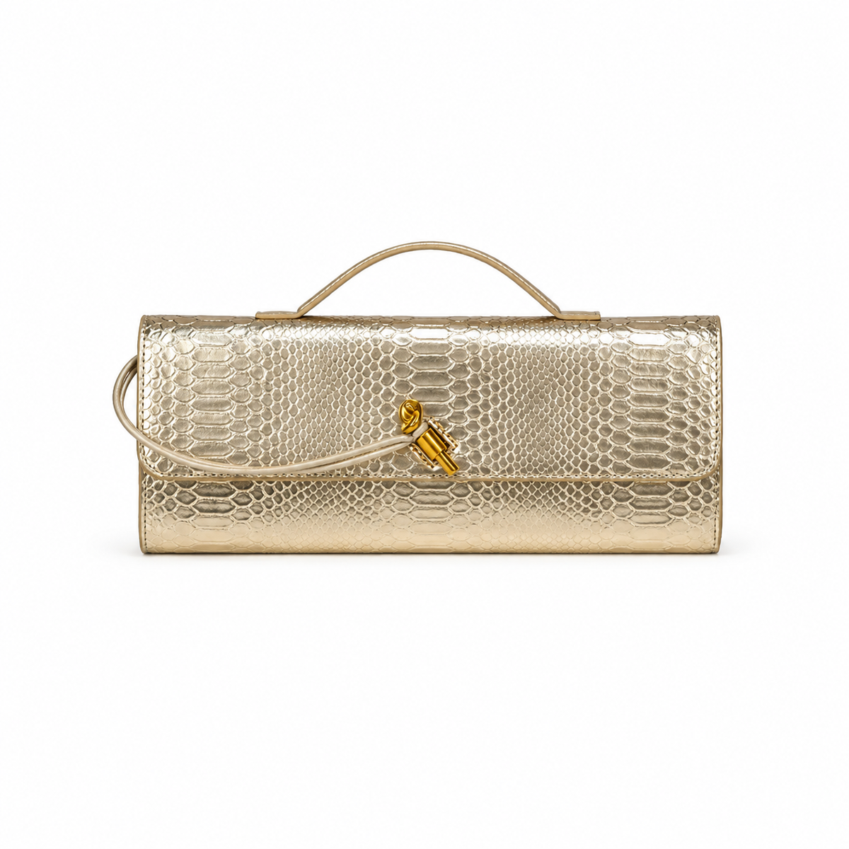 Metallic Gold Snakeskin Clutch Handbag-4