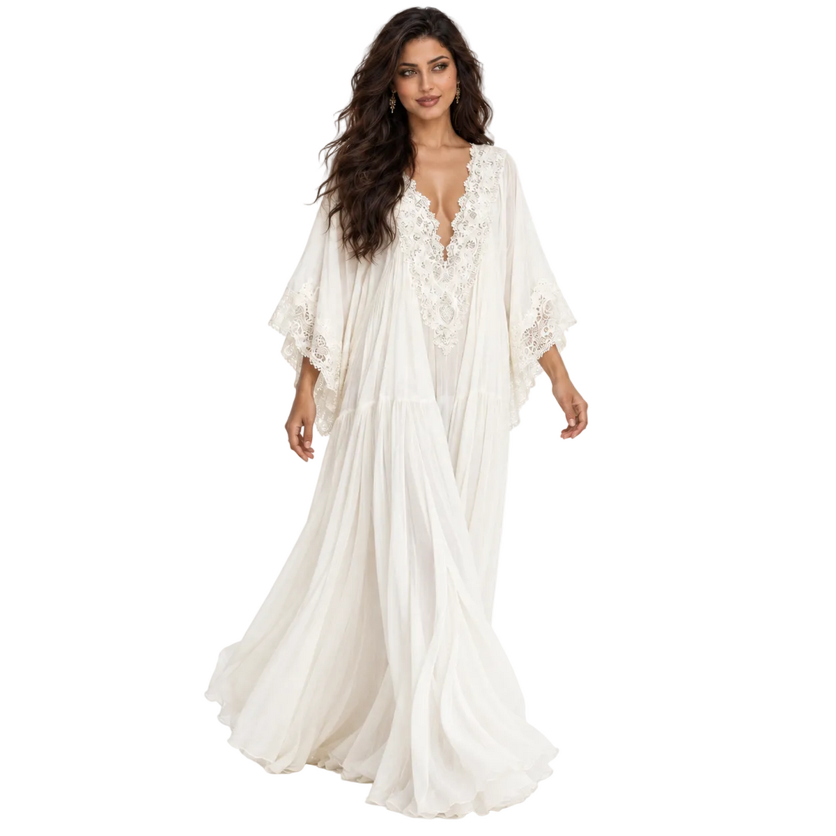 White Lace Flowing Women’s Kaftan Dress-3