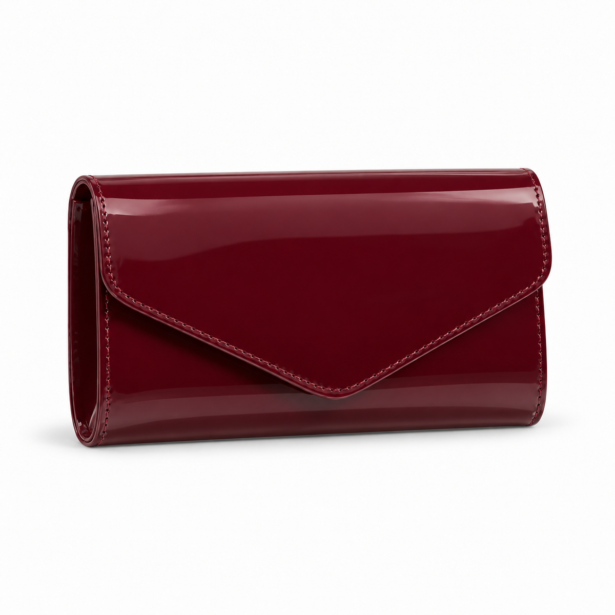 Glossy Burgundy Patent Envelope Clutch Bag-1
