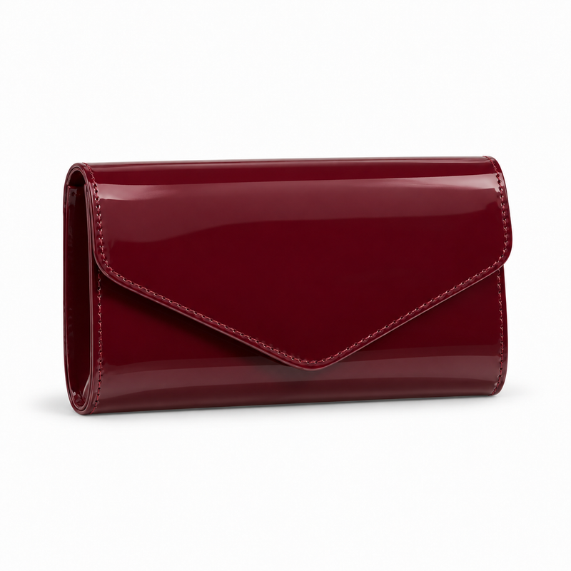 Glossy Burgundy Patent Envelope Clutch Bag-1