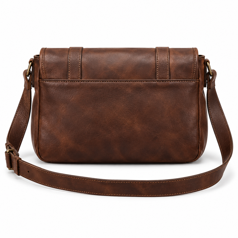Vintage Coffee Leather Buckle Satchel Bag-3