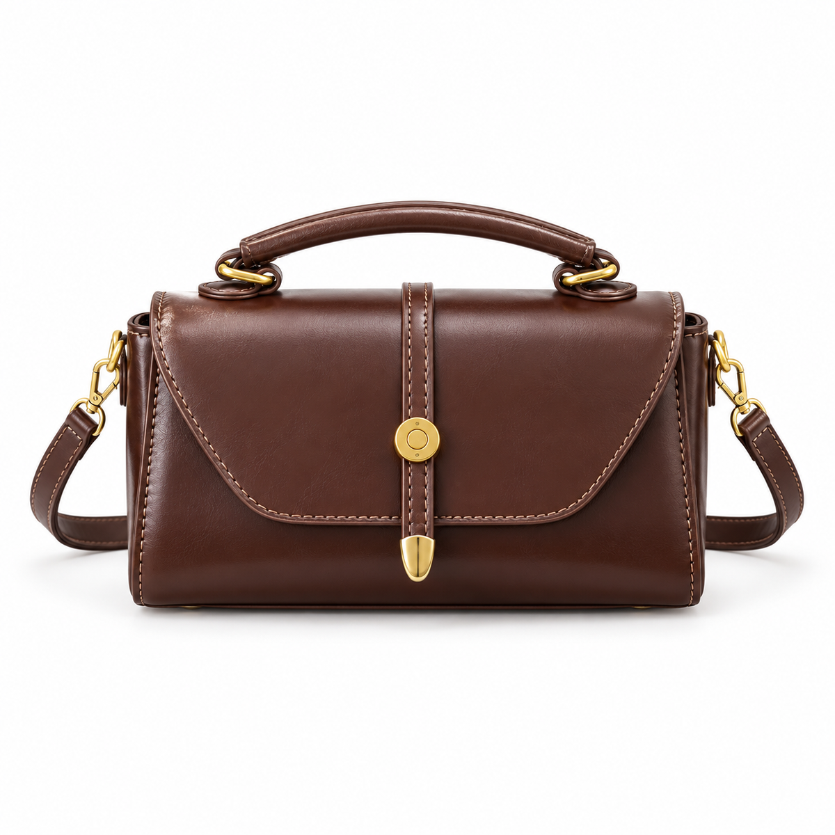 Classic Brown Satchel With Gold Hardware-4