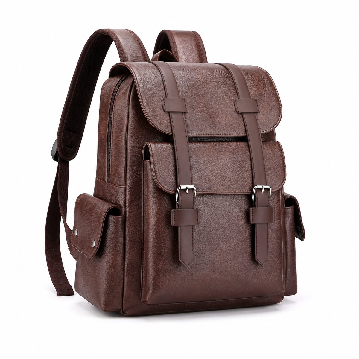 Vintage Brown Backpack With Buckle Details