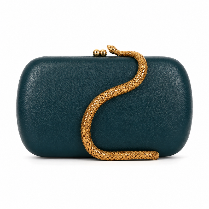 Luxury Teal Snake-Handle Evening Clutch Bag-1