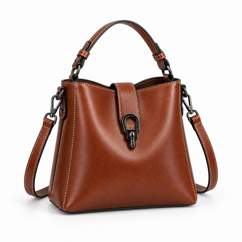 Coffee Brown Structured Leather Shoulder Handbag-1