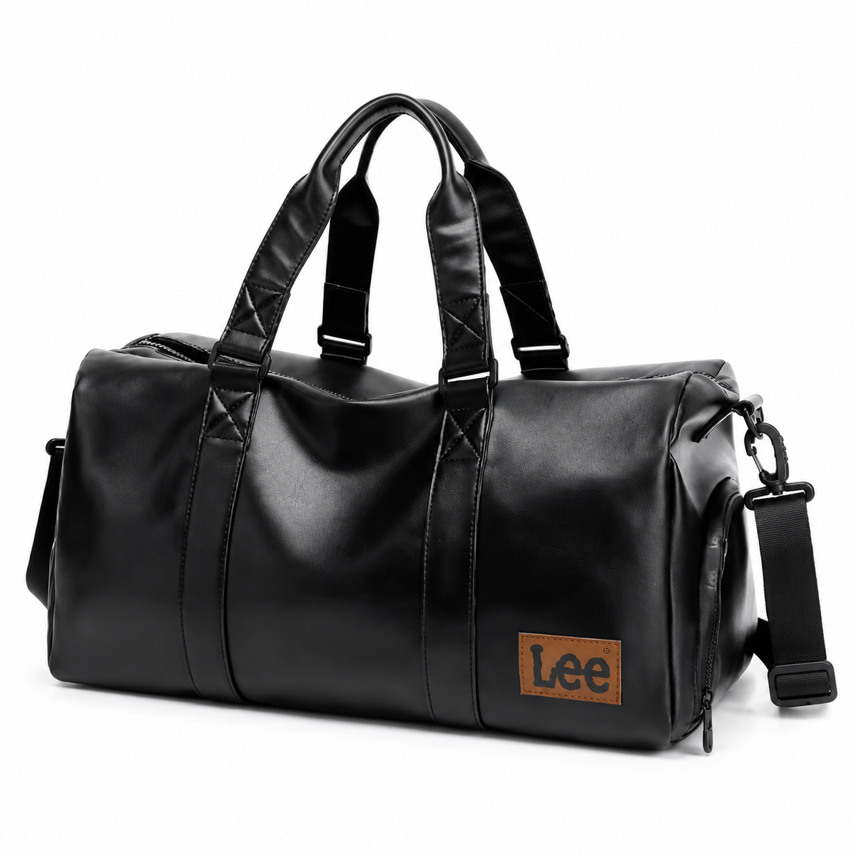 Classic Black Leather Travel Duffel Bag-3