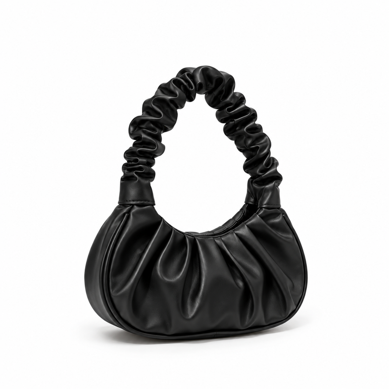 Black Ruched Handle Crescent Shoulder Bag-1