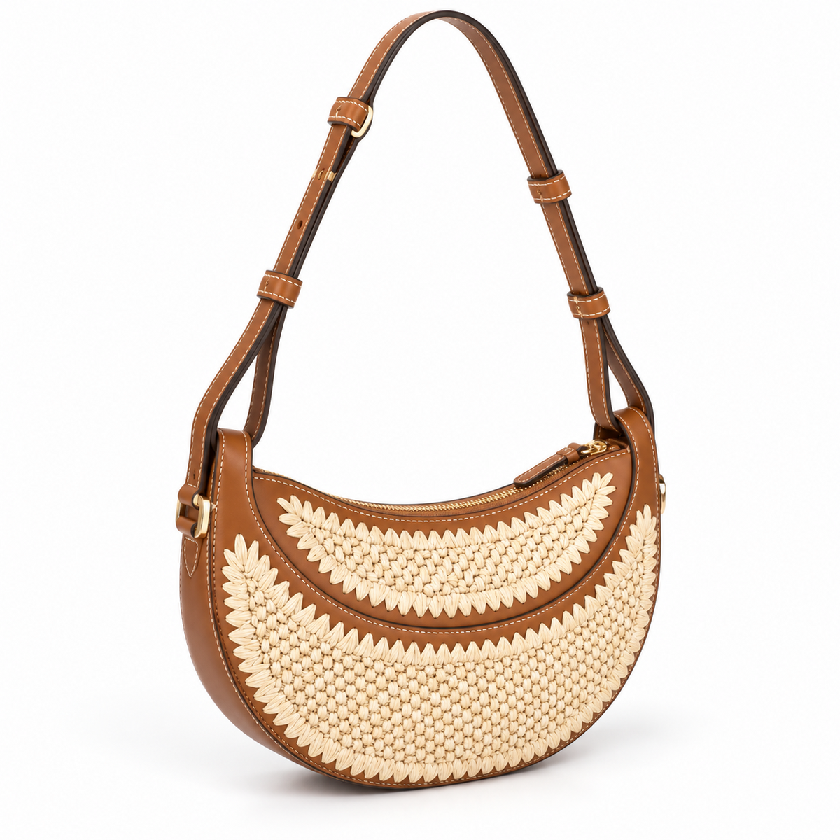 Camel Woven Crescent Adjustable Shoulder Bag