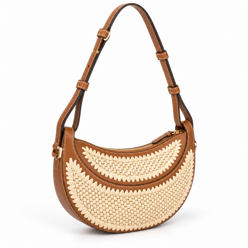 Camel Woven Crescent Adjustable Shoulder Bag-1
