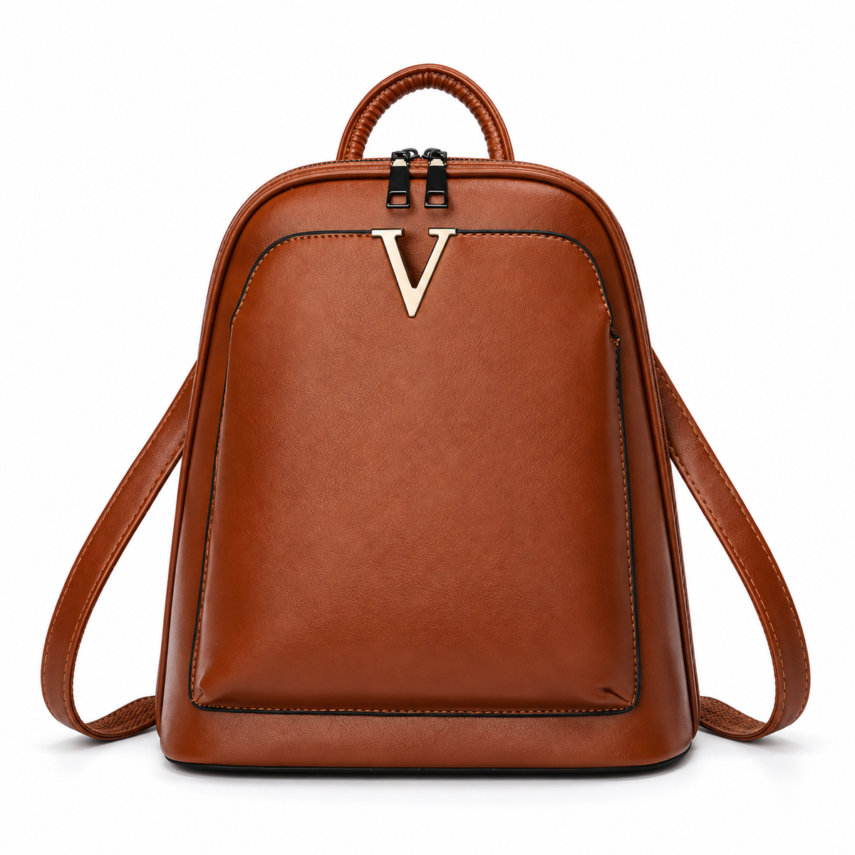 Classic Brown Backpack With Gold Accent-4