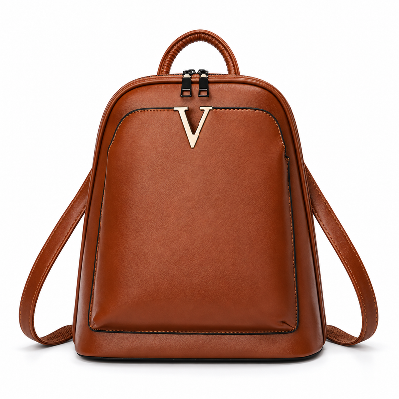 Classic Brown Backpack With Gold Accent-4