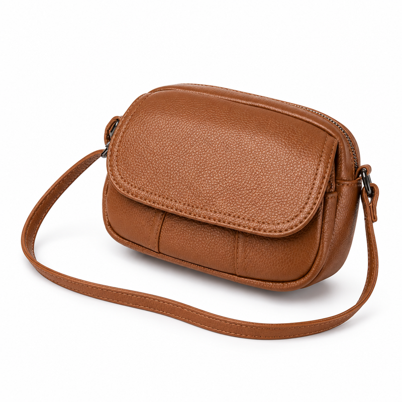 Classic Brown Textured Flap Crossbody Bag-3