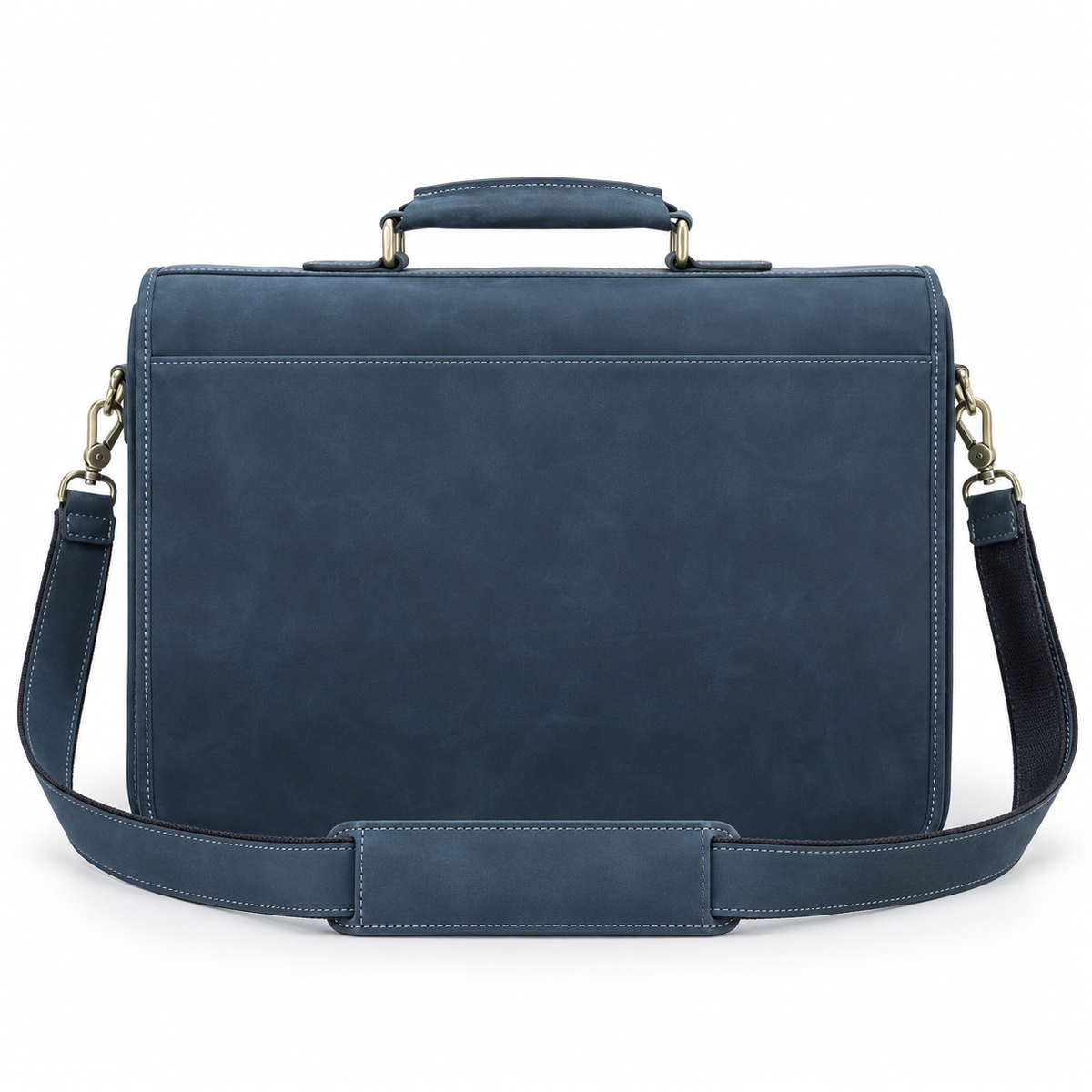 Navy Blue Leather Laptop Messenger Bag