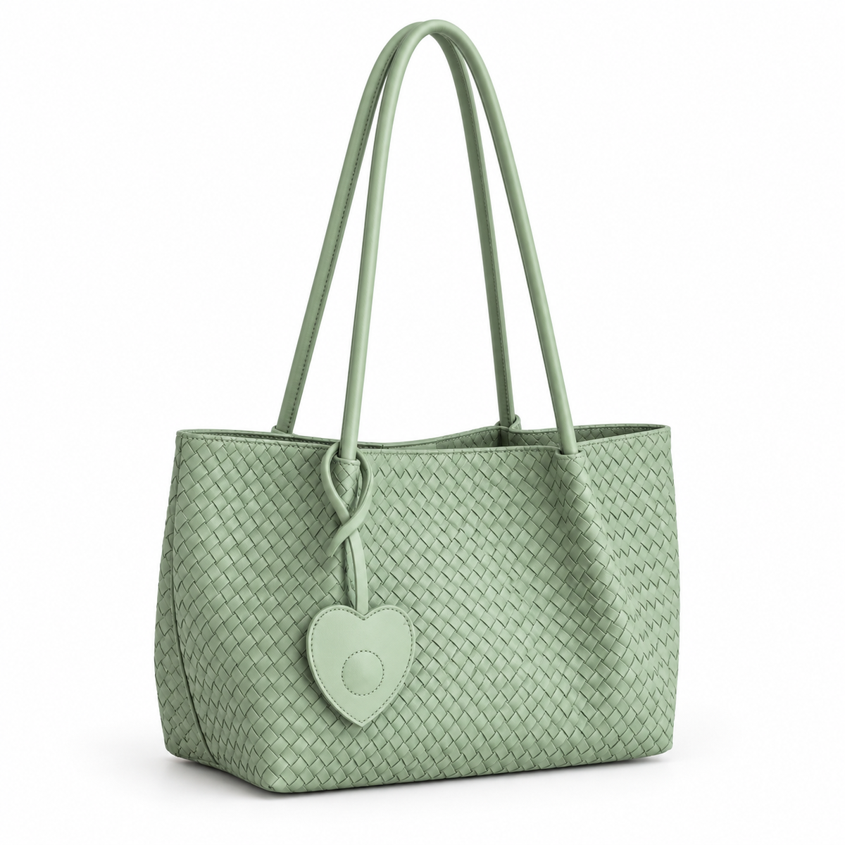 Sage Green Woven Heart Charm Tote-1
