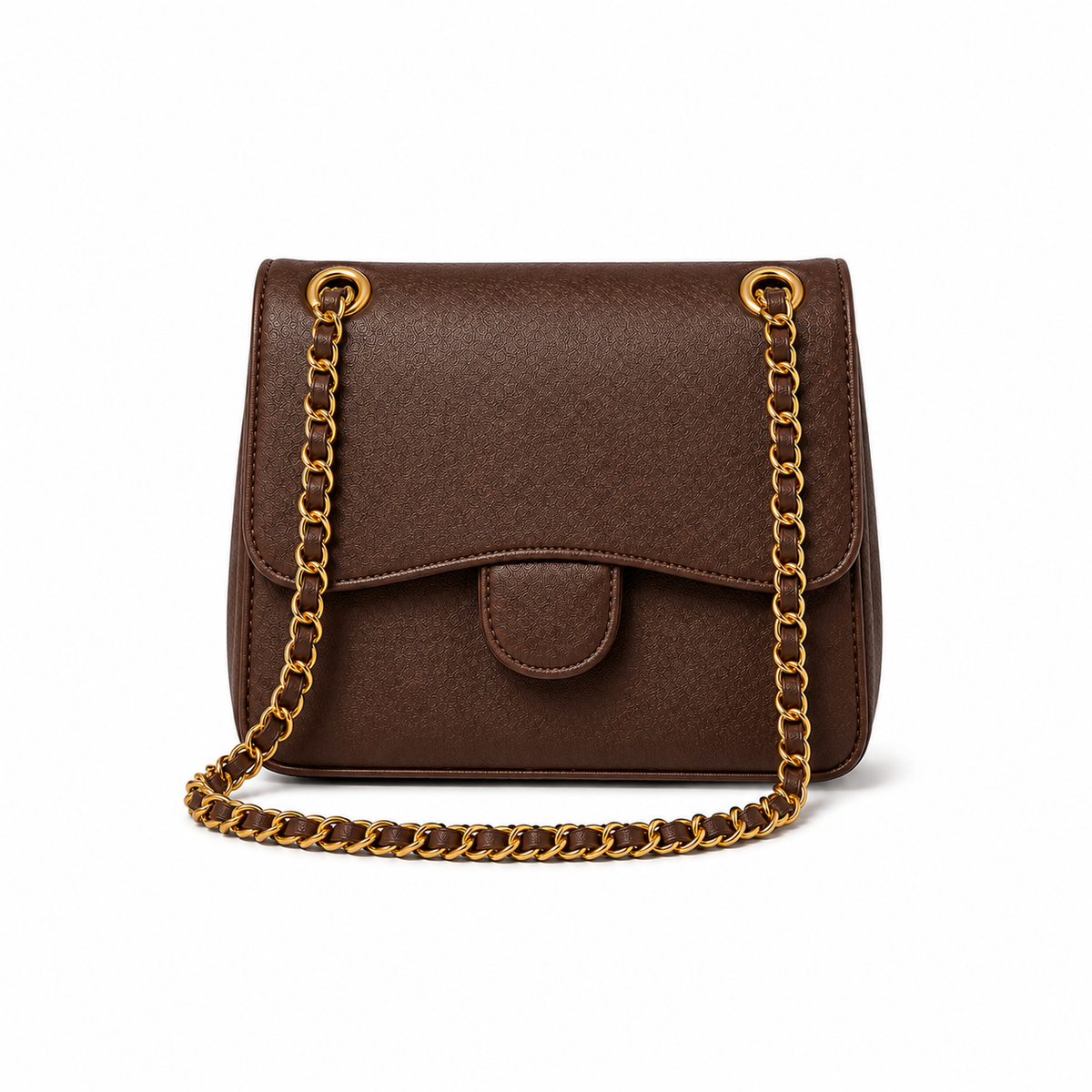 Chocolate Brown Chain Strap Shoulder Bag-3