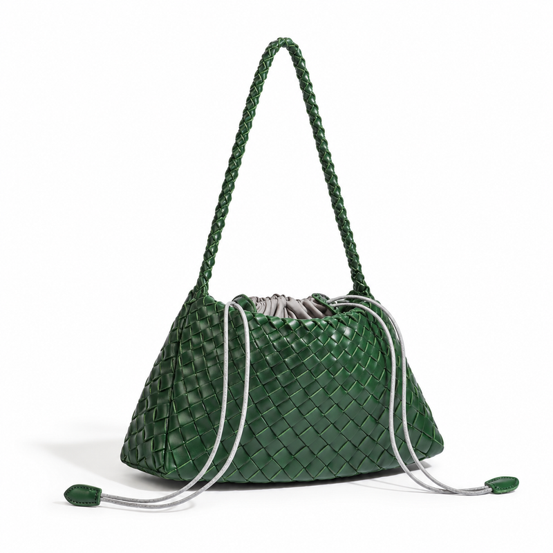 Forest Green Woven Drawstring Shoulder Bag-1