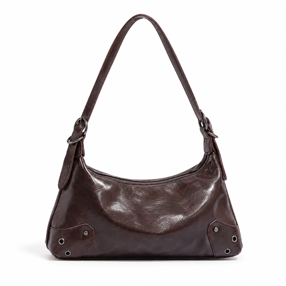 Vintage Chocolate Brown Buckle Shoulder Bag