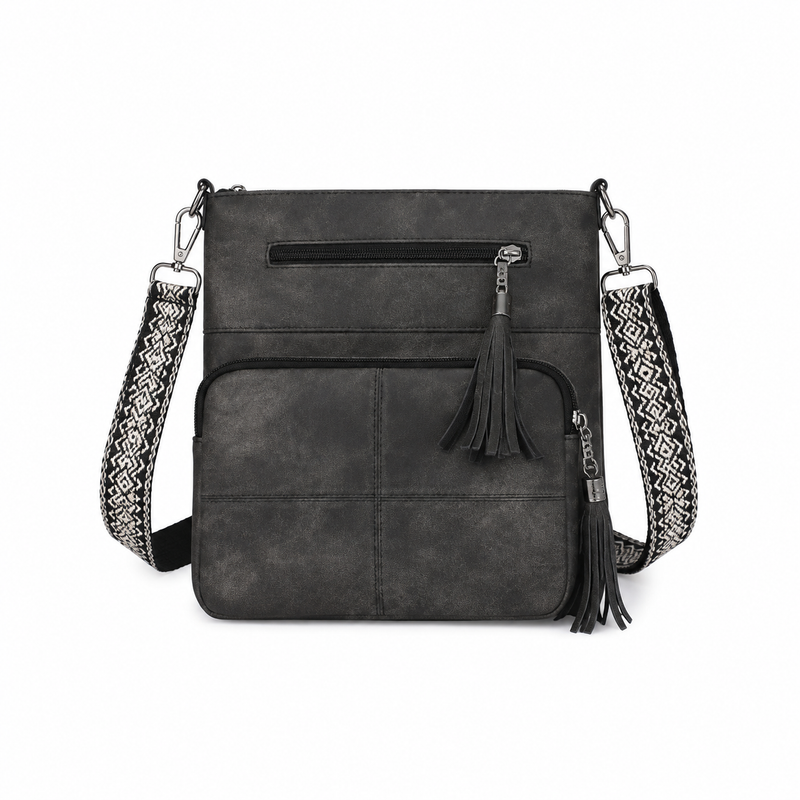 Vintage Charcoal Tassel Crossbody Shoulder Bag-4