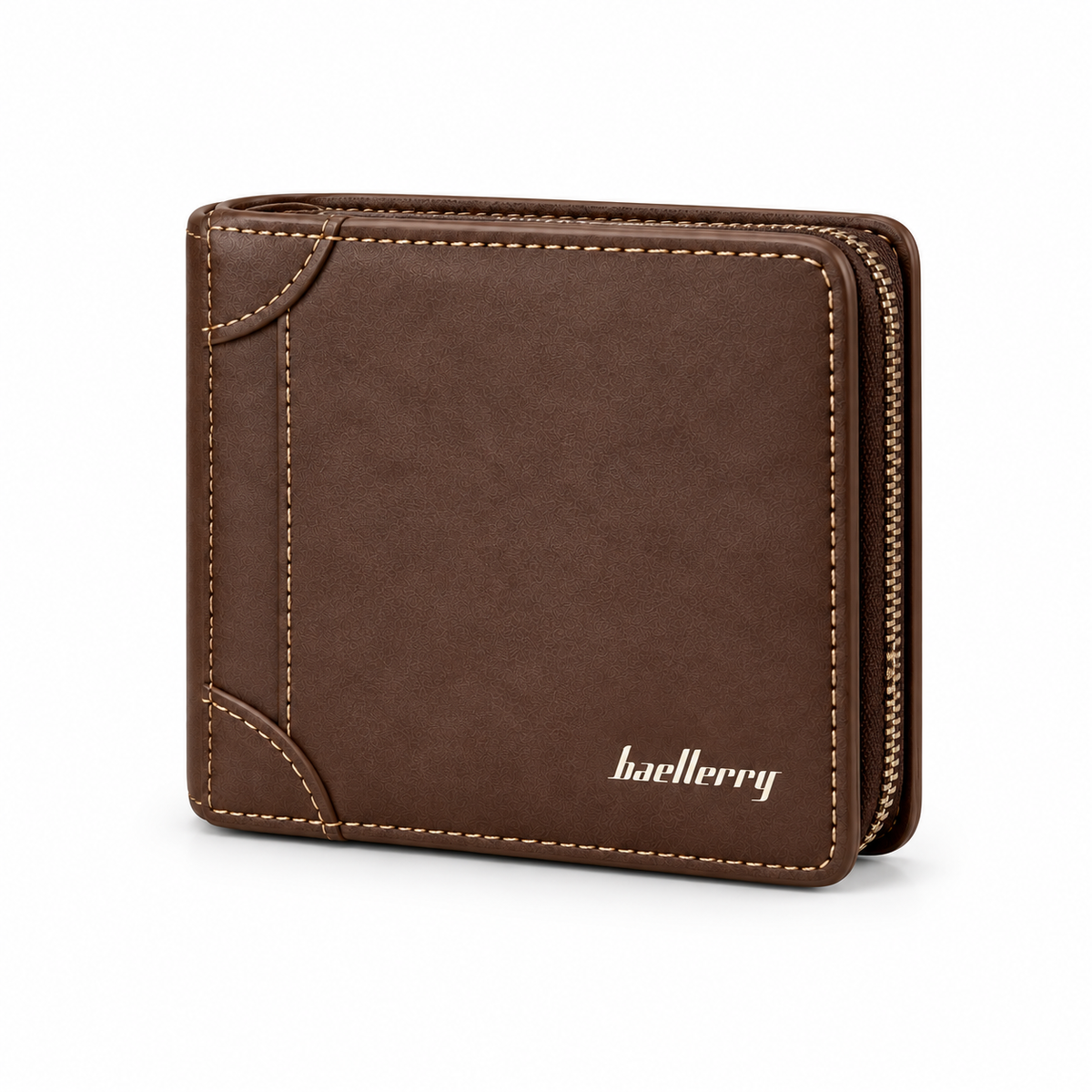 Classic Coffee Bifold Wallet With Stitching-3