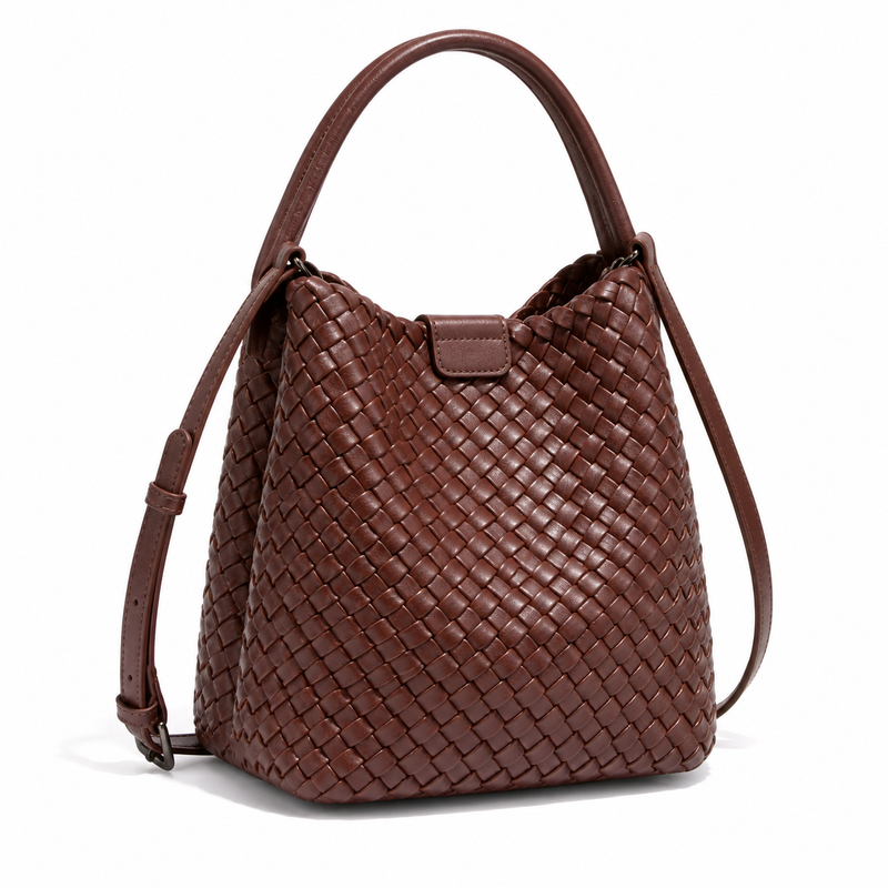 Chocolate Brown Woven Bucket Shoulder Bag-1