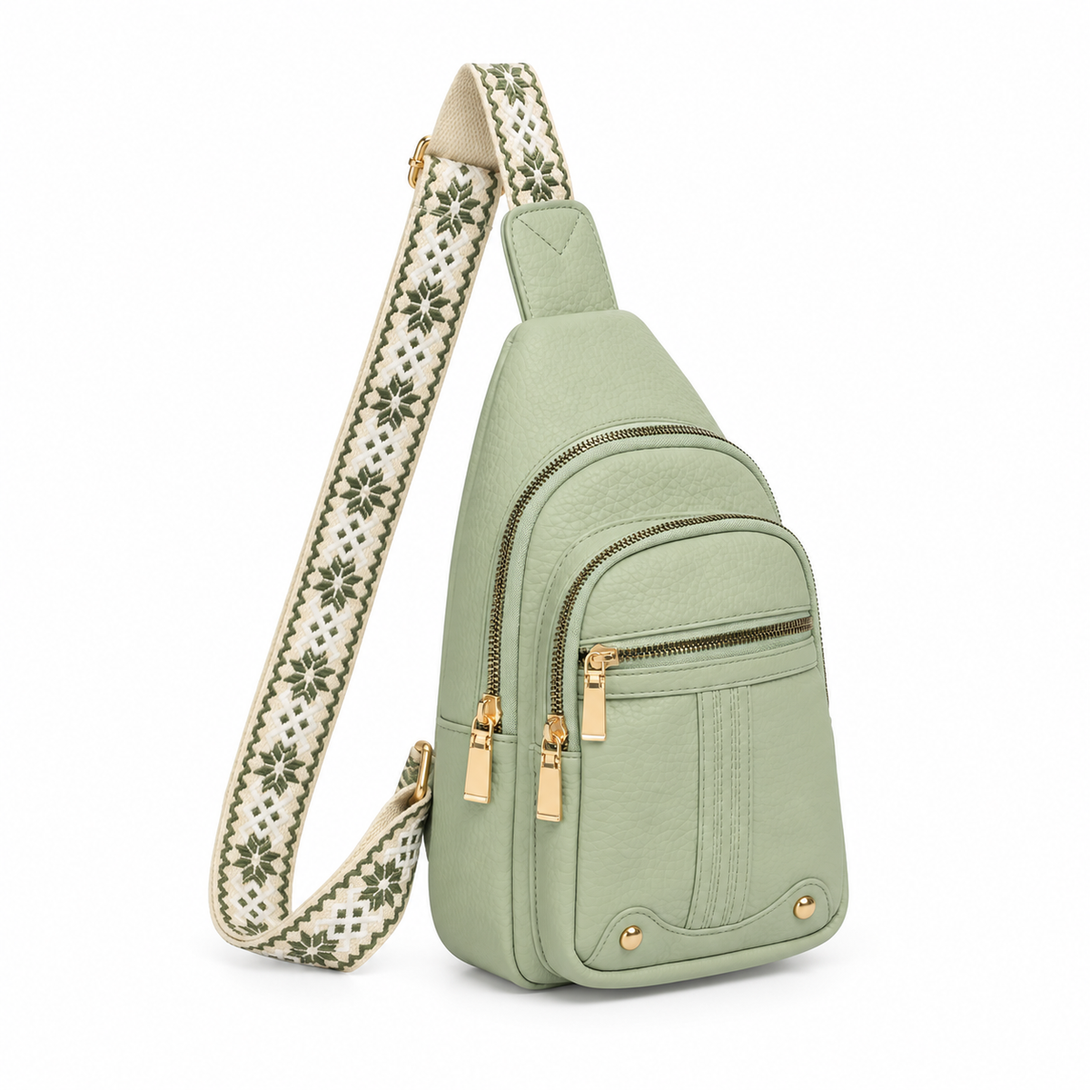 Sage Green Patterned Strap Sling Bag