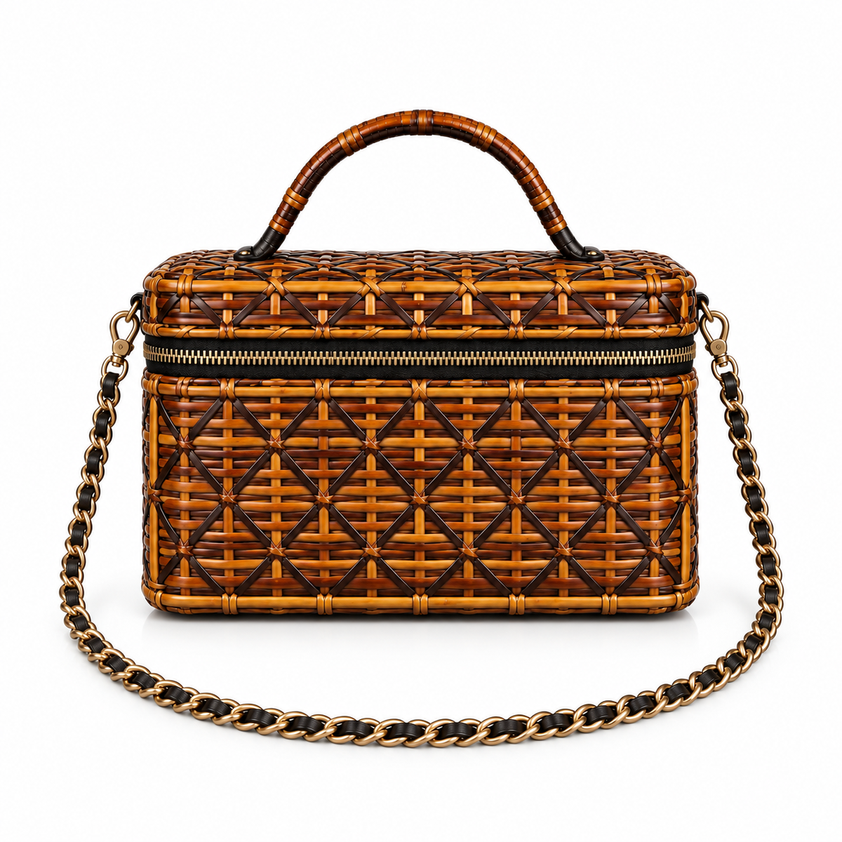 Vintage Brown Woven Box Crossbody Bag-2