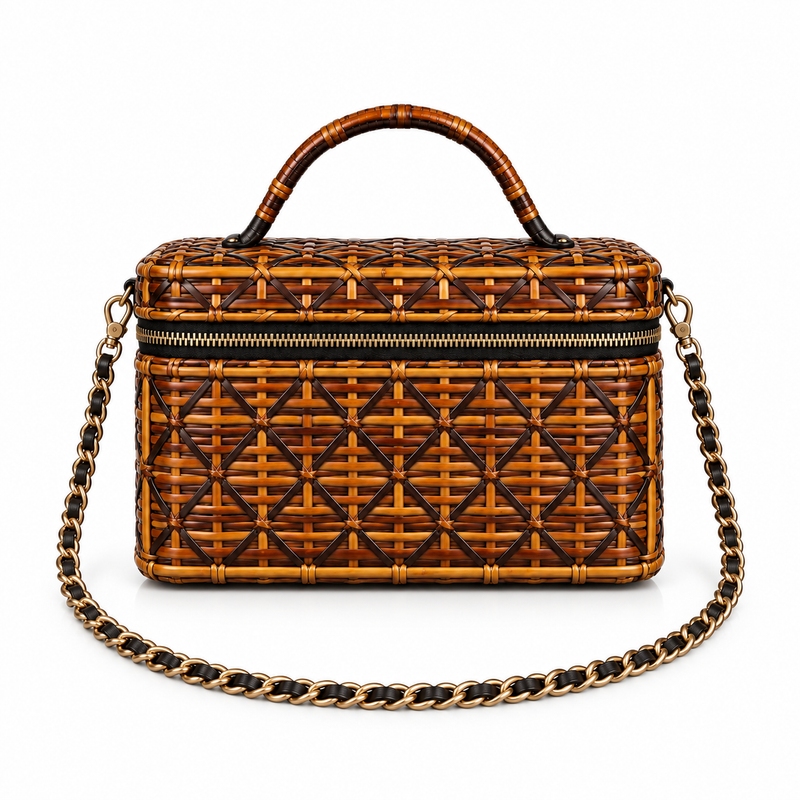 Vintage Brown Woven Box Crossbody Bag-2