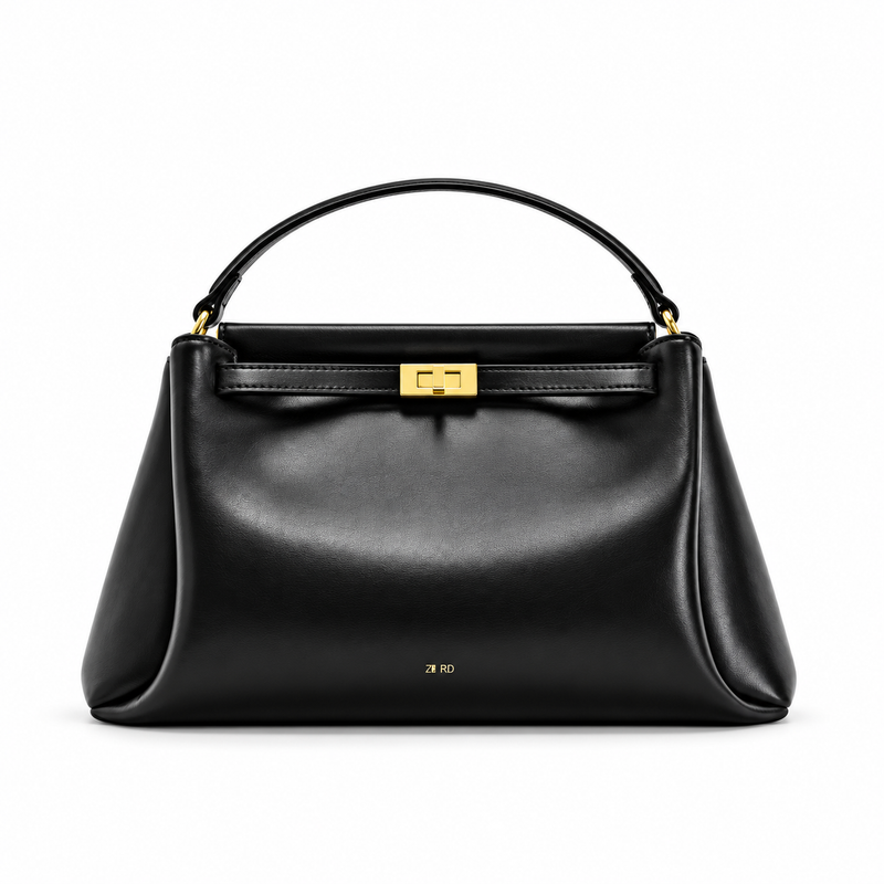 Elegant Black Satchel With Gold Clasp-4
