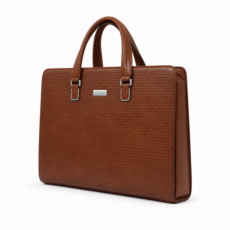 Brown Leather Laptop Bag With Fingerprint-2