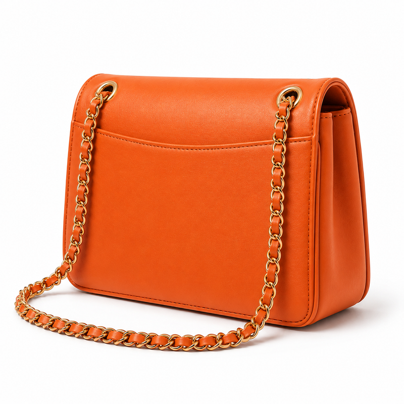 Orange Chain Strap Flap Shoulder Bag-2