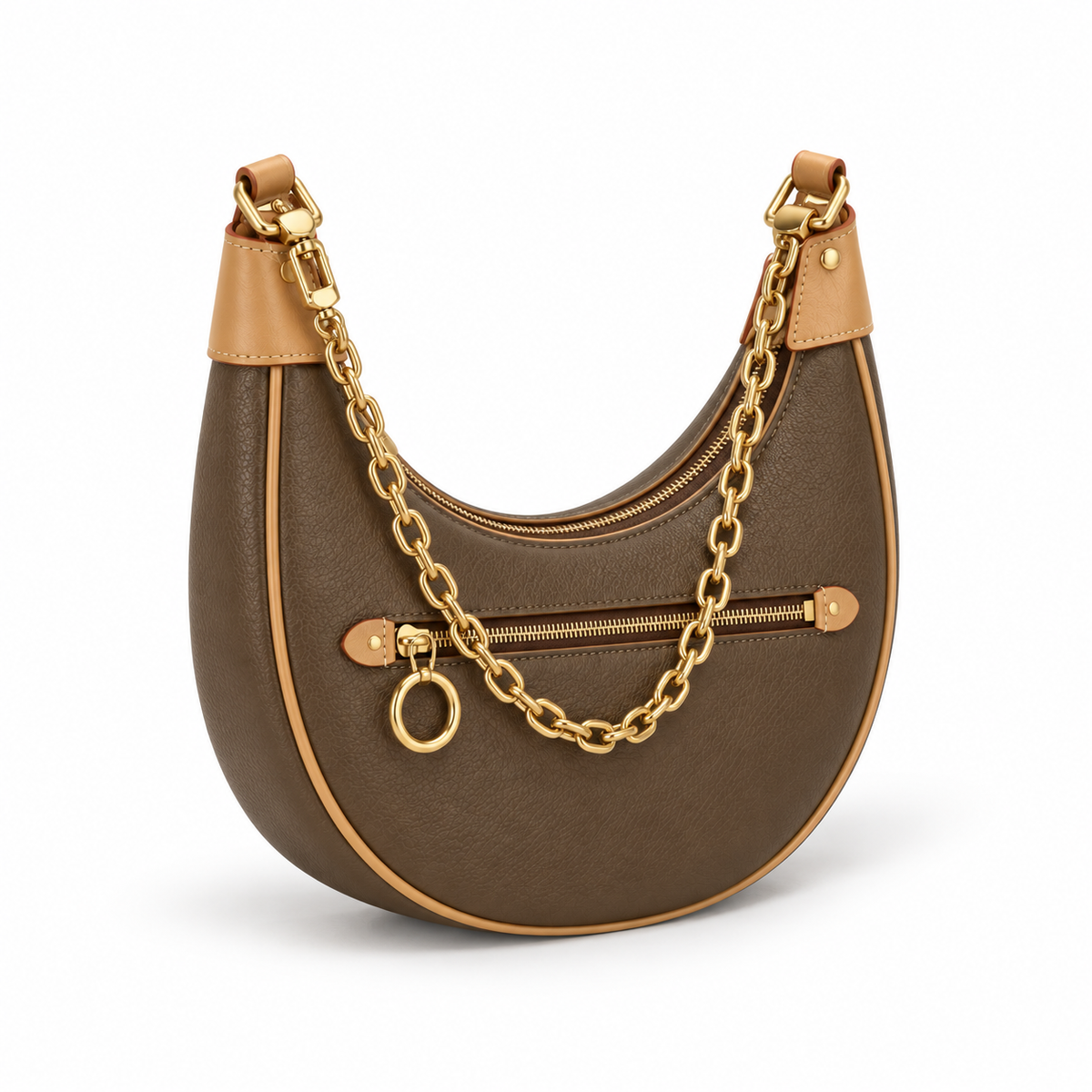 Taupe Crescent Chain Shoulder Bag Purse-1