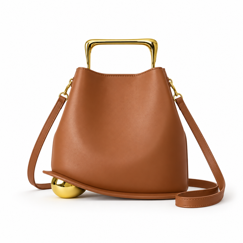 Caramel Leather Evening Clutch Gold Handle-4