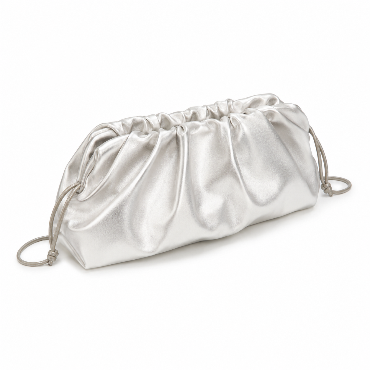 Metallic Silver Ruched Drawstring Clutch Bag-3